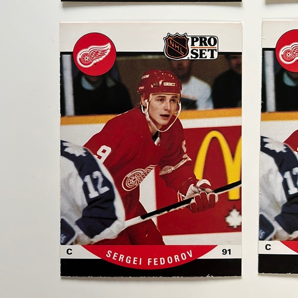 4 CARD LOT 90-91 Pro Set Sergei Fedorov Rookie Card (Shifted Stats Error Card) - Picture 4 of 6